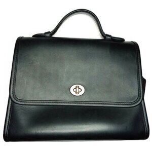Vintage Coach Court Bag 9870 Black Leather Turn lock Crossbody Top Handle Nickel